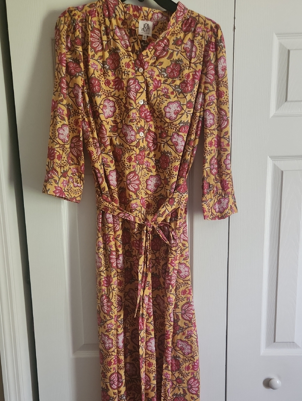 Women's Yellow Floral Maxi Dress with Self Tie